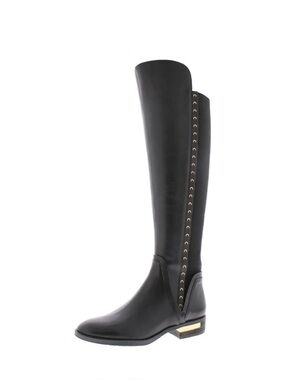 Vince Camuto Black Over-the-Knee Riding Boots with Gold Stud Accents